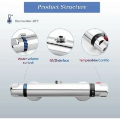 Mitigeur Thermostatique De Douche, Robinet De Baignoire Thermostatique Tout En Cuivre, Protection De Sécurité Avec 38℃ Bouton Anti-brûlure, Mitigeur De Baignoire Réglage Précis De La Température -Grohe || Hansgrohe Soldes Magasin 65502706 3