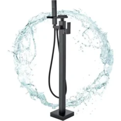 Suguword Robinet De Baignoire Mitigeur De Baignoire Ilot Autoportante Montage Au Sol Robinet Cascade Baignoire Avec Pulvérisateur à Main Noir
