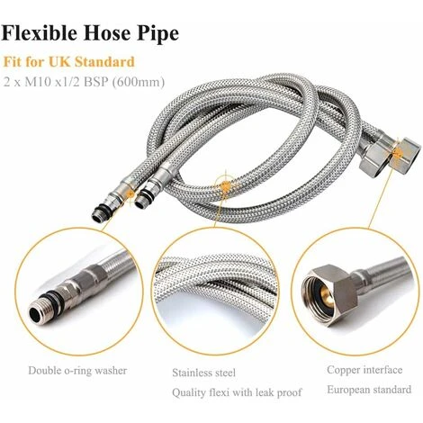 YIDOMDE Lot De 2 Mitigeurs De Cuisine/lavabo Monobloc Pour Robinet, Tuyaux Flexibles, Tuyau De Sortie, Raccord De Tuyau M10 X 1/2 600 Mm De Long, Argent 2 YIDOMDE Lot De 2 Mitigeurs De Cuisine/lavabo Monobloc Pour Robinet, Tuyaux Flexibles, Tuyau De Sortie, Raccord De Tuyau M10 X 1/2 600 Mm De Long, Argent – Image 2