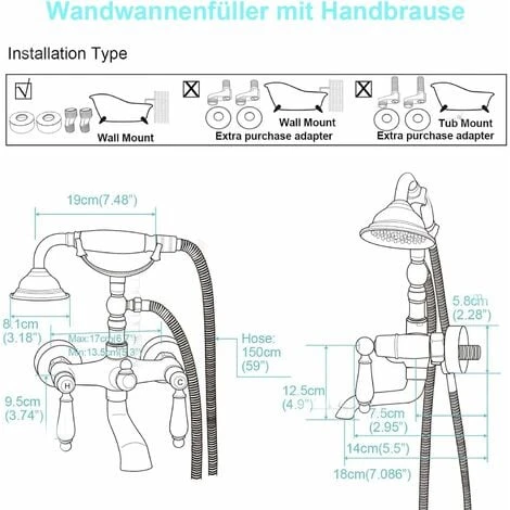 Suguword Mitigeur Baignoire Retro Avec Double Poignée En Porcelaine Bleue Et Blanche Mitigeur De Bain Retro Robinet Douche En Laiton Robinet Baignoire Avec Douchette à Main En Laiton 3 Suguword Mitigeur Baignoire Retro Avec Double Poignée En Porcelaine Bleue Et Blanche Mitigeur De Bain Retro Robinet Douche En Laiton Robinet Baignoire Avec Douchette à Main En Laiton – Image 3