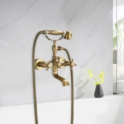 Suguword Mitigeur Baignoire Retro Avec Double Poignée Mitigeur De Bain Retro Robinet Douche En Laiton Robinet Baignoire Avec Douchette à Main En Laiton -Grohe || Hansgrohe Soldes Magasin 67155293 3
