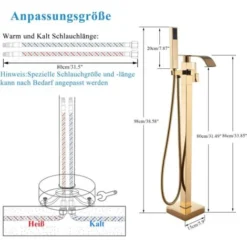 Suguword Robinet De Baignoire Mitigeur De Baignoire Ilot Autoportante Montage Au Sol Robinet Cascade Baignoire Avec Pulvérisateur à Main Or Poli -Grohe || Hansgrohe Soldes Magasin 67155296 4