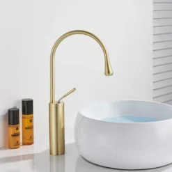 Robinet Mitigeur Monocommande Haut Or En Pour Lavabo Salle De Bain