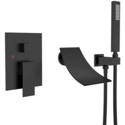 Mitigeur De Baignoire, Robinet De Baignoire Cascade, Robinet De Bain Mural, Encastrable Mitigeur De Douche Avec 1,5m Flexible De Douche En Acier Inoxydable, Douchette En Laiton, Noir, Style B