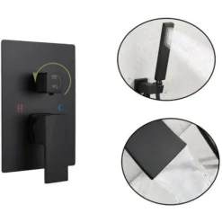 Mitigeur De Baignoire, Robinet De Baignoire Cascade, Robinet De Bain Mural, Encastrable Mitigeur De Douche Avec 1,5m Flexible De Douche En Acier Inoxydable, Douchette En Laiton, Noir, Style B -Grohe || Hansgrohe Soldes Magasin 67900095 3