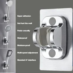 Support De Douche à Colle Portable Support De Pommeau De Douche Support De Douche Universel Pour Super Colle Sans Perçage, Angle Réglable (argent Normal) -Grohe || Hansgrohe Soldes Magasin 68897996 4