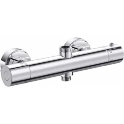 GP Mitigeur Thermostatique De Douche,Robinet De Douche Thermostatique Cylindrique à Double Sortie,Supérieur G3/4 BSP (26,4 Mm) + Inférieur G1/2 BSP (21 Mm), Argent (une PiÚce)