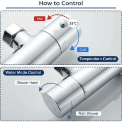 GP Mitigeur Thermostatique De Douche,Robinet De Douche Thermostatique Cylindrique à Double Sortie,Supérieur G3/4 BSP (26,4 Mm) + Inférieur G1/2 BSP (21 Mm), Argent (une Pièce) -Grohe || Hansgrohe Soldes Magasin 69013297 4
