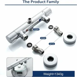 GP Mitigeur Thermostatique De Douche,Robinet De Douche Thermostatique Cylindrique à Double Sortie,Supérieur G3/4 BSP (26,4 Mm) + Inférieur G1/2 BSP (21 Mm), Argent (une Pièce) -Grohe || Hansgrohe Soldes Magasin 69013297 5