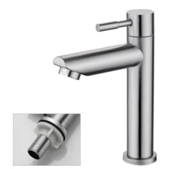 ZXPASRA Robinet De Salle De Bain, Acier Inoxydable Brossé Simple Froid Lavabo Robinet Eau Type Clé Pour La Maison Cuisine Salle De Bains
