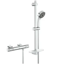 GROHE Robinet De Douche Thermostatique Precision Feel, Pommeau De Douche Vitalio Comfort 3 Jets, 34791000