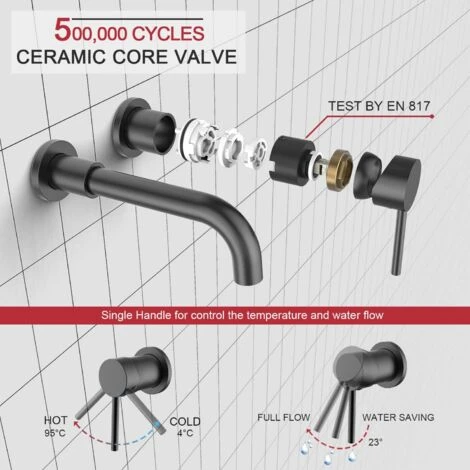 Mélangeur De Lavabo Pivotant à 360°, Mélangeur De Lavabo Encastré, Mélangeur De Salle De Bains Mural, Mélangeur De Baignoire Avec Eau Chaude Et Froide, Noir 2 Mélangeur De Lavabo Pivotant à 360°, Mélangeur De Lavabo Encastré, Mélangeur De Salle De Bains Mural, Mélangeur De Baignoire Avec Eau Chaude Et Froide, Noir – Image 2