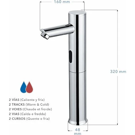 Robinet électronique De Lavabo (haut) L2, Robinet Avec Capteur Automatique Mélangeur 2 Eaux (Calient Et Froid), Chrome 2 Robinet électronique De Lavabo (haut) L2, Robinet Avec Capteur Automatique Mélangeur 2 Eaux (Calient Et Froid), Chrome – Image 2