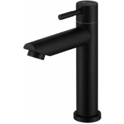 GP Robinet Eau Froide Pour Lave-Mains Robinet Salle De Bain Noir Robinet Lavabo En Acier Inox Robinetterie Ronde Mousseur Démontable.