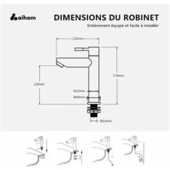 GP Robinet Eau Froide Pour Lave-Mains Robinet Salle De Bain Noir Robinet Lavabo En Acier Inox Robinetterie Ronde Mousseur Démontable. -Grohe || Hansgrohe Soldes Magasin 75461481 4