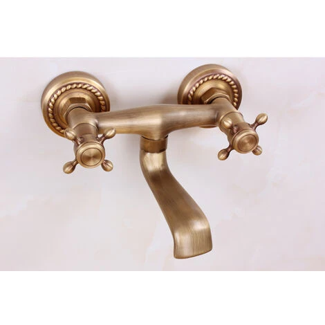 Robinet Mural En Cuivre Vintage Évier Mural De Cuisine Antique Rotatif à 180 ° Avec Eau Chaude Et Froide 2 Robinet Mural En Cuivre Vintage Évier Mural De Cuisine Antique Rotatif à 180 ° Avec Eau Chaude Et Froide – Image 2