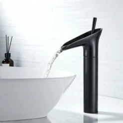 Robinet Salle Bain Noir, Robinet Cascade Mitigeur Lavabo Noir Rétro à Levier Unique Robinet Lavabo, Laiton Comptoir Haute Robinet Salle De Bain Robinet Lave Main Robinet Evier Vasque