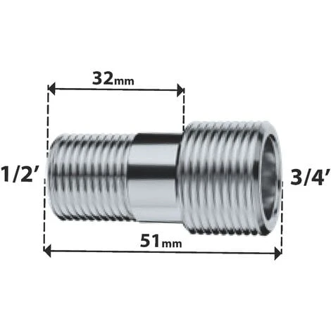 Raccord D'adaptation Mâle 1/2 Mâle 3/4 Long Chromé (x2) 2 Raccord D'adaptation Mâle 1/2 Mâle 3/4 Long Chromé (x2) – Image 2