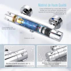 Mitigeur Thermostatique Douche Chromé Mural Avec Bouton De Sécurité, Laiton Massif - DBWF01GR -Grohe || Hansgrohe Soldes Magasin 79466694 5