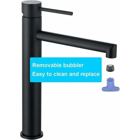 ONECE Robinet Vasque à Poser, Mitigeur De Vasque Noir, Robinet De Lavabo Haut Salle De Bains Haute Qualité En Acier Inoxydable Résistant à L'usure, Mousseur Remplaçable 2 ONECE Robinet Vasque à Poser, Mitigeur De Vasque Noir, Robinet De Lavabo Haut Salle De Bains Haute Qualité En Acier Inoxydable Résistant à L'usure, Mousseur Remplaçable – Image 2