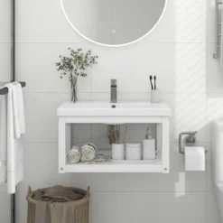 Cadre De Lavabo De Salle De Bain | Bâti Support Pour Lavabo Mural Blanc 59x38x31 Cm Fer 13259