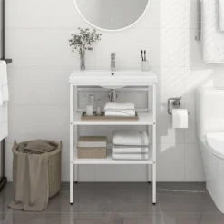 Cadre De Lavabo De Salle De Bain | Bâti Support Pour Lavabo Blanc 59x38x83 Cm Fer 19673