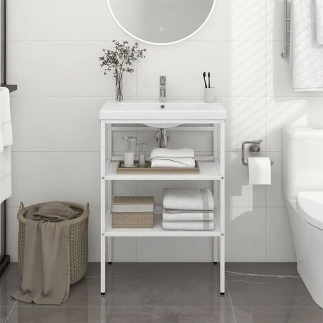 Cadre De Lavabo De Salle De Bain | Bâti Support Pour Lavabo Blanc 59x38x83 Cm Fer 19673 1 Cadre De Lavabo De Salle De Bain | Bâti Support Pour Lavabo Blanc 59x38x83 Cm Fer 19673