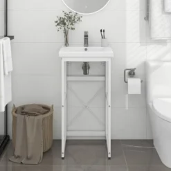 Cadre De Lavabo De Salle De Bain | Bâti Support Pour Lavabo Blanc 40x38x83 Cm Fer 51517