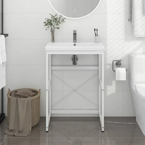 Cadre De Lavabo De Salle De Bain | Bâti Support Pour Lavabo Blanc 59x38x83 Cm Fer 89240 1 Cadre De Lavabo De Salle De Bain | Bâti Support Pour Lavabo Blanc 59x38x83 Cm Fer 89240