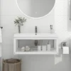 Cadre De Lavabo De Salle De Bain | Bâti Support Pour Lavabo Mural Blanc 79x38x31 Cm Fer 13969