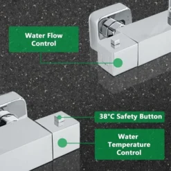 Mitigeur De Douche Monobloc, Robinet De Douche Thermostatique Avec 2 Sorties, Sortie Supérieure 3/4 (26,4 Mm) Et Sortie Inférieure 1/2 (21 Mm), Carré, Laiton, Chrome -Grohe || Hansgrohe Soldes Magasin 80970550 4