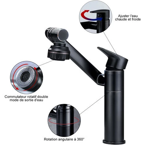 Robinet Mitigeur Lavabo Haut, SDLOGAL Rotation à 360 Degrés, Robinet Salle De Bain, Mélangeur L'Eau Chaude Et Froide - Tuyau Non Inclus 2 Robinet Mitigeur Lavabo Haut, SDLOGAL Rotation à 360 Degrés, Robinet Salle De Bain, Mélangeur L'Eau Chaude Et Froide - Tuyau Non Inclus – Image 2