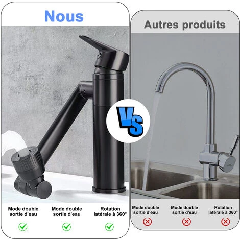 Robinet Mitigeur Lavabo Haut, SDLOGAL Rotation à 360 Degrés, Robinet Salle De Bain, Mélangeur L'Eau Chaude Et Froide - Tuyau Non Inclus 3 Robinet Mitigeur Lavabo Haut, SDLOGAL Rotation à 360 Degrés, Robinet Salle De Bain, Mélangeur L'Eau Chaude Et Froide - Tuyau Non Inclus – Image 3