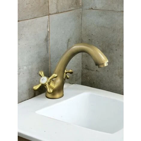 Mélangeur évier Lavabo Vieux Laiton Bronze 2 Mélangeur évier Lavabo Vieux Laiton Bronze – Image 2