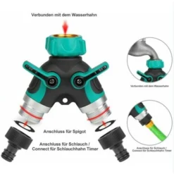 RHAFAYRE Splitter De Tuyau D'arrosage, 3/4 Alliage De Zinc Distributeur Avec 2 Sorties Vannes, Débit D'eau Réglable Et Verrouillable Avec 2 Connecteurs Et 3 Rondelles -Grohe || Hansgrohe Soldes Magasin 85507486 4