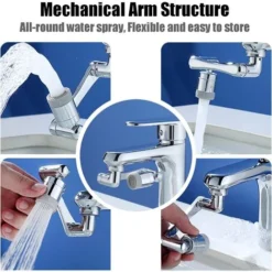 Robinet D'Extension Multifonctionnel Rotatif à 1440 Degrés, Accessoire De Filtre Robinet, 1080°Mousseur Robinet Avec Deux Méthodes De Sortie D'eau Pour Cuisine Salle De Bain - Argent -Grohe || Hansgrohe Soldes Magasin 85525836 4