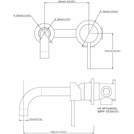 Robinet De Lavabo Pour Salle De Bains En Laiton, Montage Mural, Or Brossé 3 Robinet De Lavabo Pour Salle De Bains En Laiton, Montage Mural, Or Brossé – Image 3