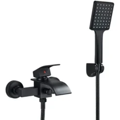 Robinet De Baignoire Cascade Robinet Baignoire Avec Douchette Robinet De Bain Noir Mat Laiton Mitigeur Baignoire Montage Mural Mitigeur De Baignoire, Monocommande Eau Chaude Et Froide