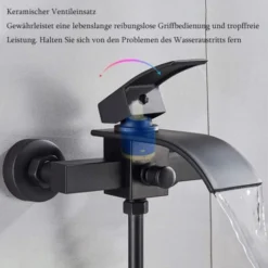 Robinet De Baignoire Cascade Robinet Baignoire Avec Douchette Robinet De Bain Noir Mat Laiton Mitigeur Baignoire Montage Mural Mitigeur De Baignoire, Monocommande Eau Chaude Et Froide -Grohe || Hansgrohe Soldes Magasin 87953297 3