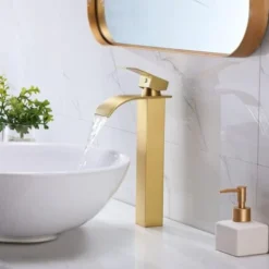 Robinet Salle De Bain Lavabo Haut Cascade Bec Pour Vasque,Mitigeur Eau Froide Et Chau Moderne Carré Chromé Trou Simple (Doré) -Grohe || Hansgrohe Soldes Magasin 88768744 4