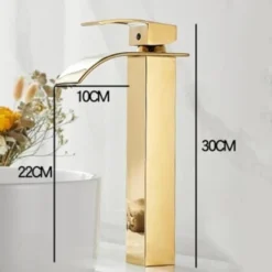 Robinet Salle De Bain Lavabo Haut Cascade Bec Pour Vasque,Mitigeur Eau Froide Et Chau Moderne Carré Chromé Trou Simple (Doré) -Grohe || Hansgrohe Soldes Magasin 88768744 5