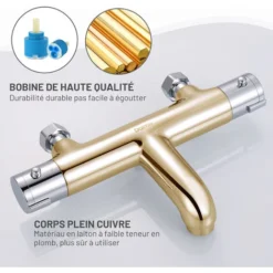 DALMO Mitigeur Thermostatique Mural, Robinet Thermostatique Bain Douche 2 Sorties à 38° Bouton De Sécurité, Laiton Chromé, Anti-brûlure - DBWF02XS 8 DALMO Mitigeur Thermostatique Mural, Robinet Thermostatique Bain Douche 2 Sorties à 38° Bouton De Sécurité, Laiton Chromé, Anti-brûlure - DBWF02XS -Grohe || Hansgrohe Soldes Magasin 89142324 4