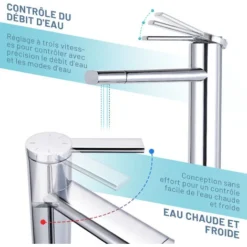 DALMO Robinet De Lavabo, Robinet De Lavabo à Deux Vitesses Rotatif 360 ° Avec Laiton Chromé, Robinet De Lavabo à Cartouche En Céramique, Économiseur D'eau à Mains Libres - DBWF01TL -Grohe || Hansgrohe Soldes Magasin 89142326 4