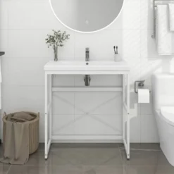 UNIQUECadre De Lavabo De Salle De Bain Blanc 79x38x83 Cm Fer6,02 Kg,Magnifique & Montage Facile85391