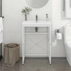 UNIQUECadre De Lavabo De Salle De Bain Blanc 59x38x83 Cm Fer5,58 Kg,Magnifique & Montage Facile91921