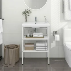 UNIQUECadre De Lavabo De Salle De Bain Blanc 59x38x83 Cm Fer6,06 Kg,Magnifique & Montage Facile42041