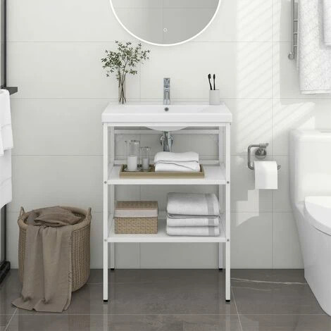 UNIQUECadre De Lavabo De Salle De Bain Blanc 59x38x83 Cm Fer6,06 Kg,Magnifique & Montage Facile42041 1 UNIQUECadre De Lavabo De Salle De Bain Blanc 59x38x83 Cm Fer6,06 Kg,Magnifique & Montage Facile42041