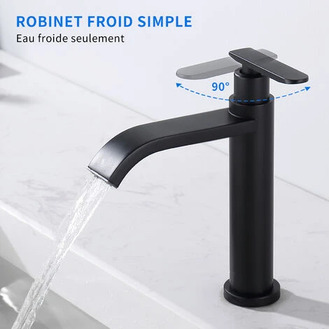Robinet De Lavabo Eau Froide Uniquement, Mitigeur Salle De Bains En Laiton Durable, Robinetterie Pour Toilettes Invités, Cartouche Céramique, Noir 3 Robinet De Lavabo Eau Froide Uniquement, Mitigeur Salle De Bains En Laiton Durable, Robinetterie Pour Toilettes Invités, Cartouche Céramique, Noir – Image 3