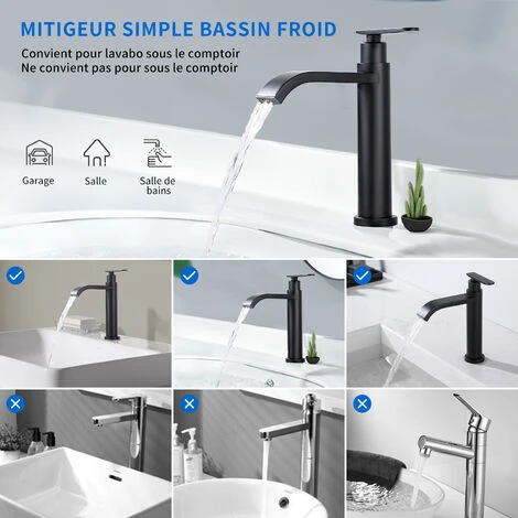 Robinet De Lavabo Eau Froide Uniquement, Mitigeur Salle De Bains En Laiton Durable, Robinetterie Pour Toilettes Invités, Cartouche Céramique, Noir 5 Robinet De Lavabo Eau Froide Uniquement, Mitigeur Salle De Bains En Laiton Durable, Robinetterie Pour Toilettes Invités, Cartouche Céramique, Noir – Image 5