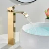 Robinet Lavabo Doré Cascade,Mitigeur Salle Bain Cascade Avec Bec Hauteur Mitigeur Lavabo Cascade Chaude Et Froide Réglable Robinet Salle Bain En Inox